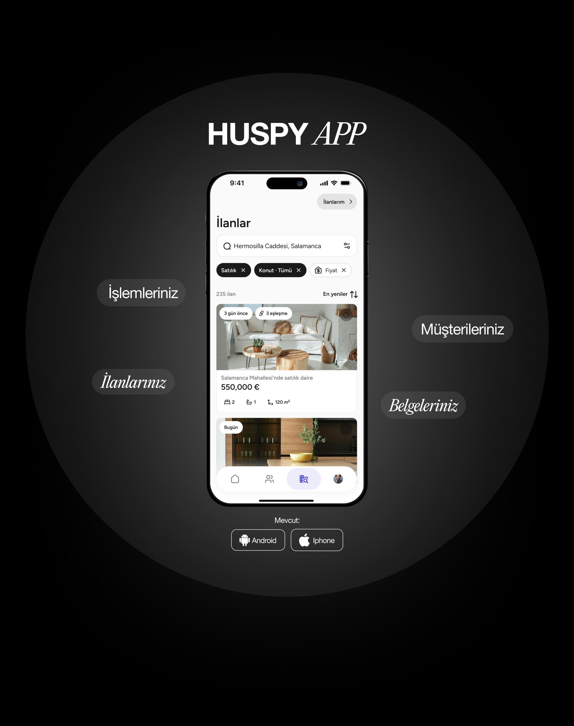 Gayrimenkul danışmanları için Huspy uygulaması